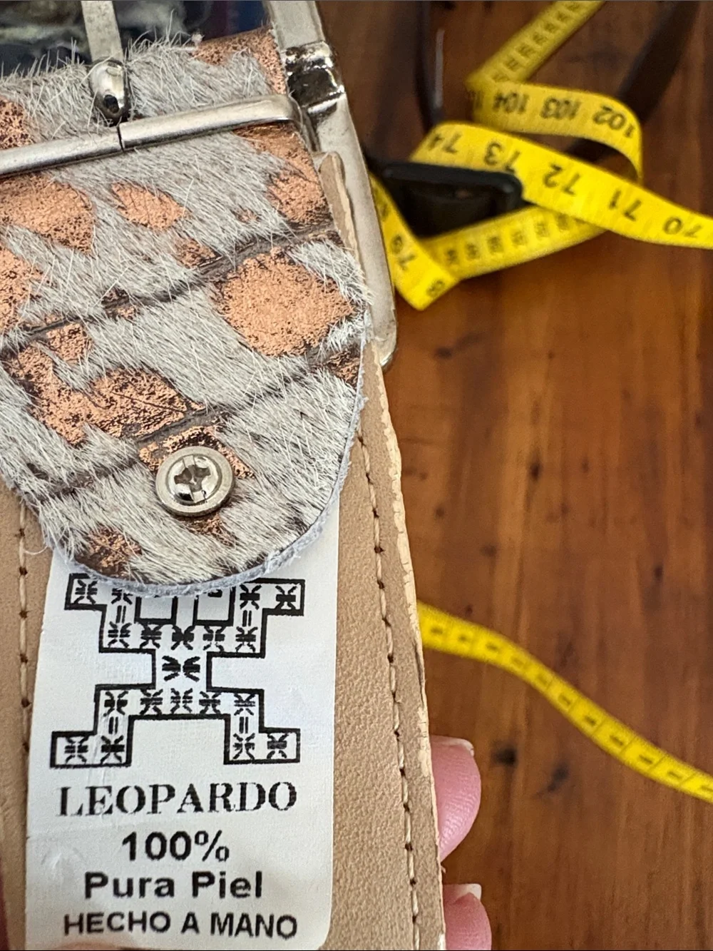 LEOPARDO Cowhide Hair-on-Hide Belt Metallic Copper Speckle Leather Handmade 34